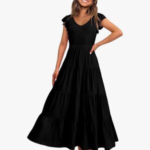 Chic Black Maxi Dress with Flutter Sleeves
